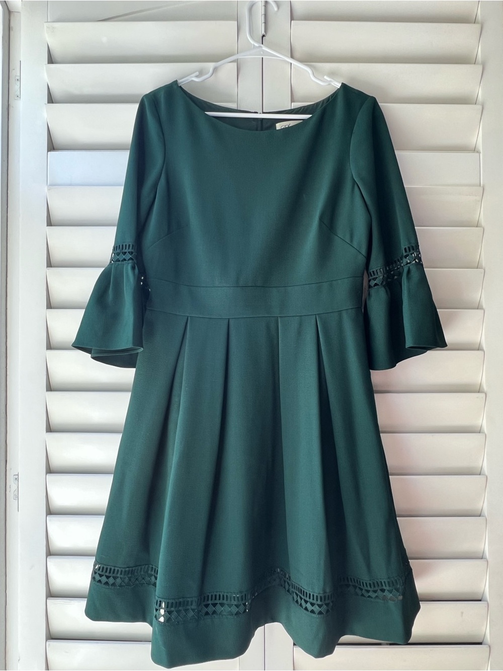 Eliza J Forest Green Fit-and-Flare Dress with Bell Sleeves
